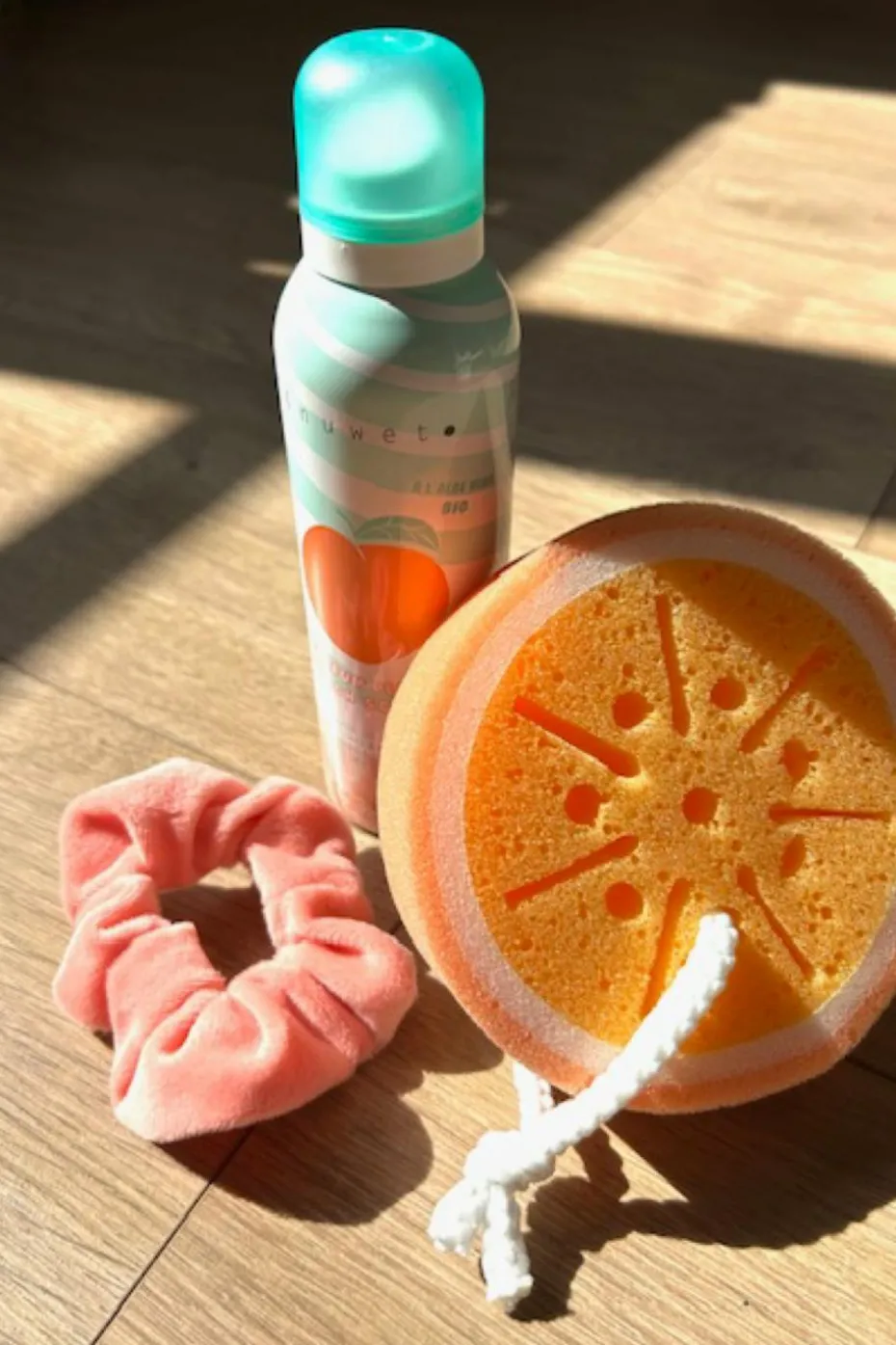 Coffret mousse de bain, éponge & chouchou pêche
