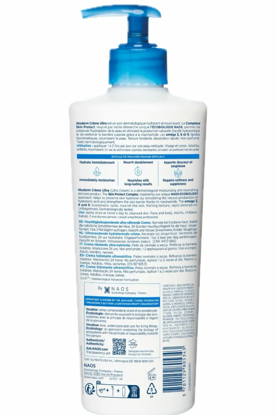 Crème corps hydratante sans parfum Atoderm Ultra