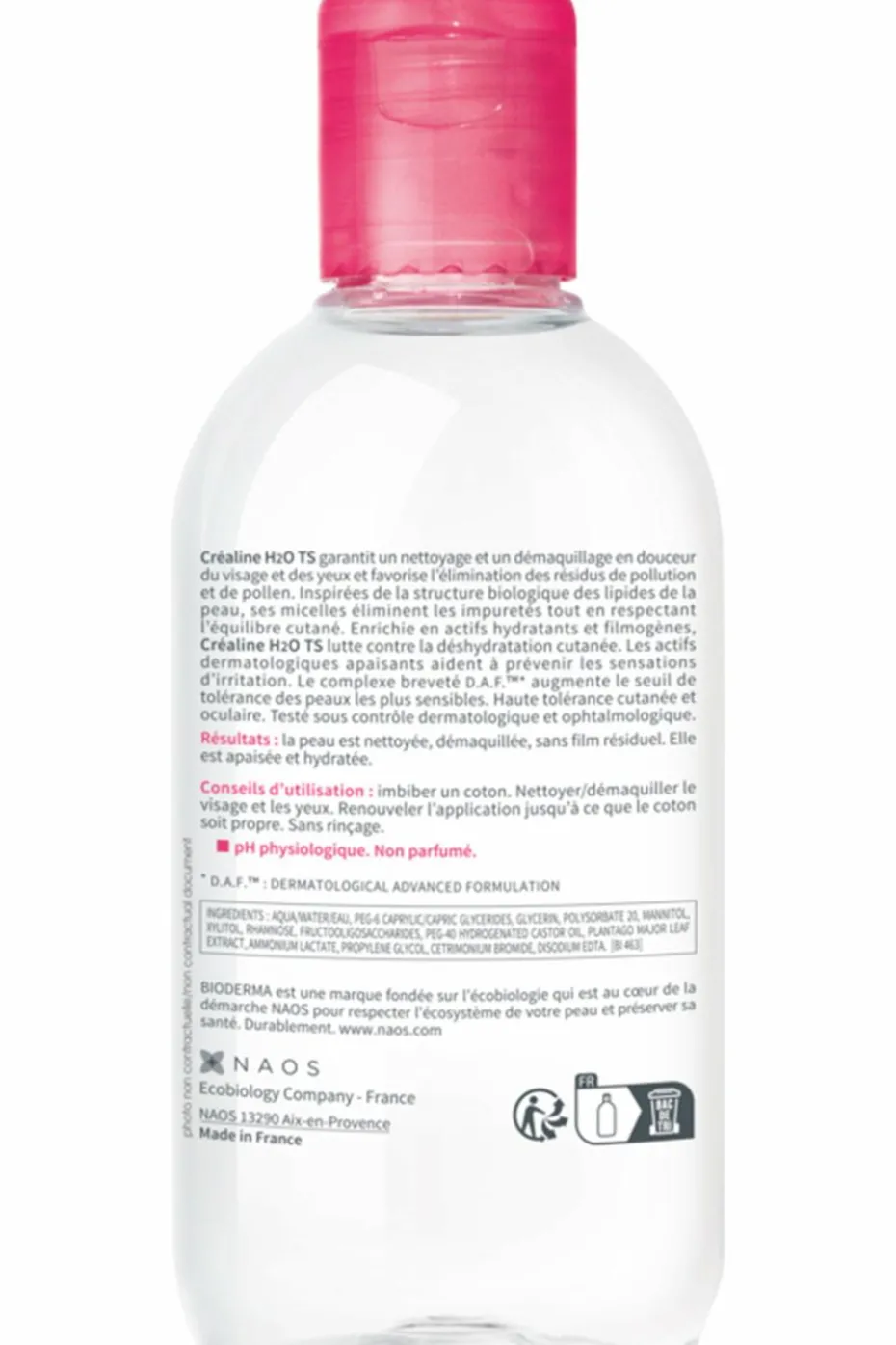 Eau micellaire démaquillante peaux très sèches Créaline T.S. H2O