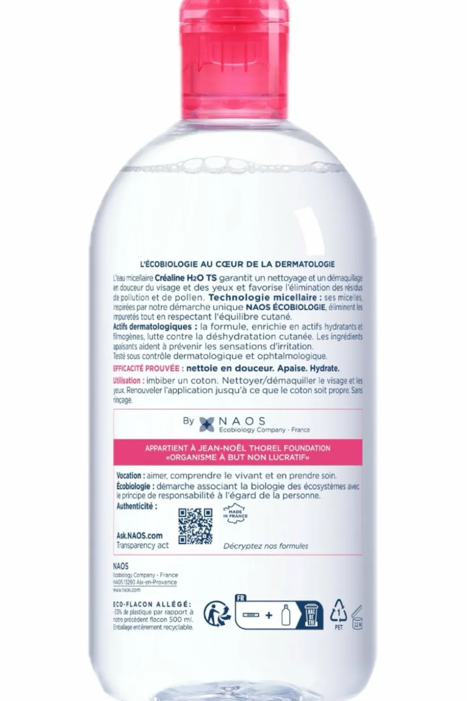 Eau micellaire démaquillante peaux très sèches Créaline T.S. H2O