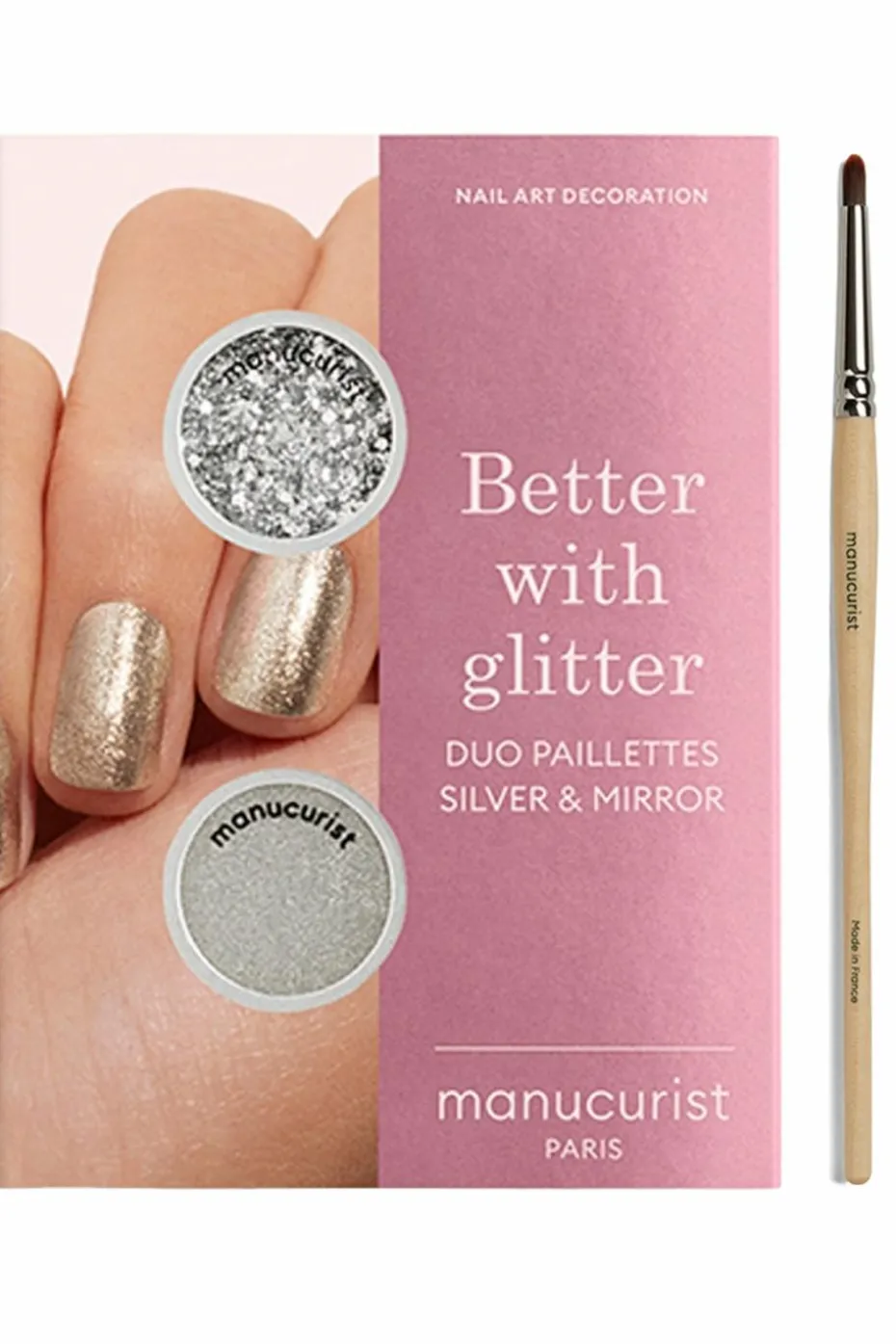 Kit duo de poudre à effet et paillettes + son pinceau applicateur paillettes Silver edition