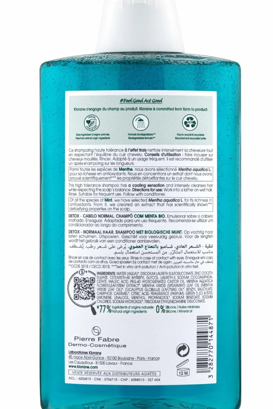 Shampoing détox à la Menthe aquatique bio pour cheveux normaux